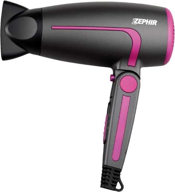 ZEPHIR ASCIUGACAPELLI CON MANICO PIEGHEVOLE 1600W GRIGIO/FUCSIA ZHB1600