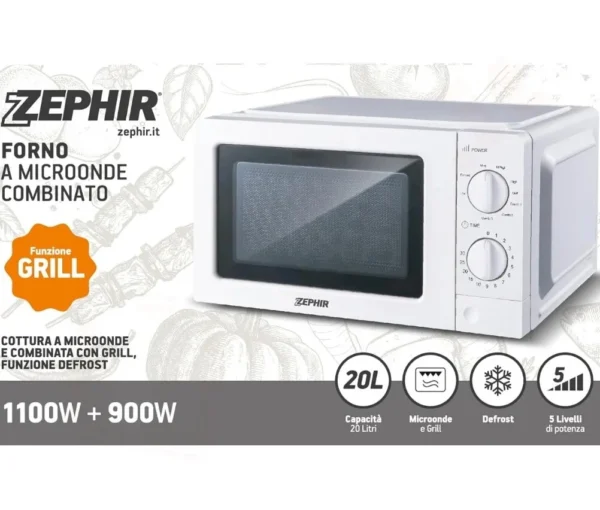 ZEPHIR FORNO MICROONDE COMBINATO CON GRILL 20LT 1100+900W BIANCO ZHC20M
